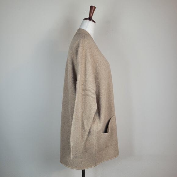 Daily Ritual Sweater Medium Tan Open Front Cardigan Pockets Cozy Boucle Knit NEW - Picture 3 of 9